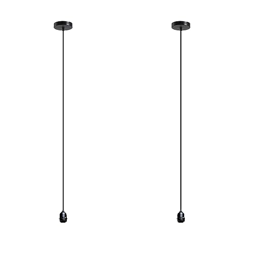 LEDSone 2 Pack IP65 Waterproof Outdoor Pendant Light E27 – Rainproof Hanging Ceiling Light Kit with 2M Adjustable Cable Black Metal Lamp Holder for Garden Porch Garage