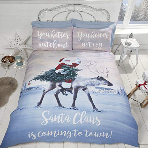 Rapport Father Christmas & Rudolph Novelty Duvet Cover Set, Polycotton, White, King