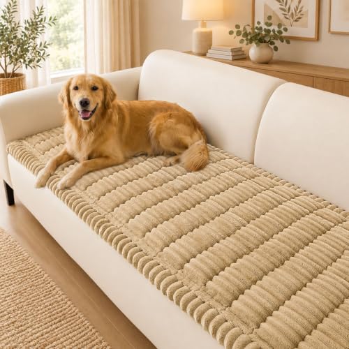 hyha Couch Covers for Dogs Washable, Non Slip Plush Dog Sofa Protectors, Fuzzy Pet Couch Covers for 3 Cushion Sofa Pet Friendly