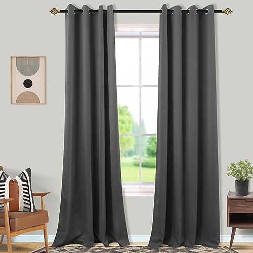 Mrs.Naturall Ceiling to Floor Length Curtains 96 Inches Long,Blackout Room Darkening Thermal 8 FT Foot 8FT Curtains for Living Room Bedroom 96 Inch Length 2 Panel Set,Dark Grey
