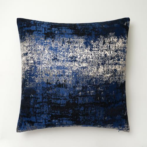 THE-TINOART Coastal Throw Pillow Covers 22x22, Navy Blue and Gold Jacquard Woven Decorative Pillow Covers for Couch Sofa Bed, Nautical Textured Home Decor