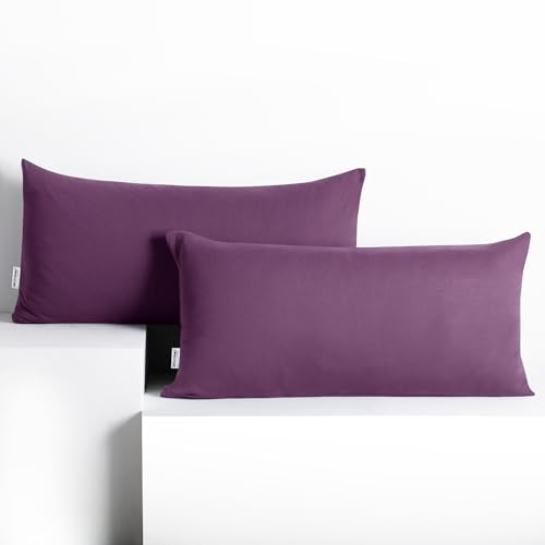 DecoKing 2 Pillowcases 40 x 80 cm Jersey 100% Combed Cotton Zip Plum Amber