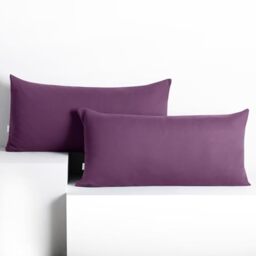 DecoKing Set of 2 Pillowcases 40 x 80 cm, Jersey Knit, 100% Combed Cotton, zip closure, color Plum, Amber