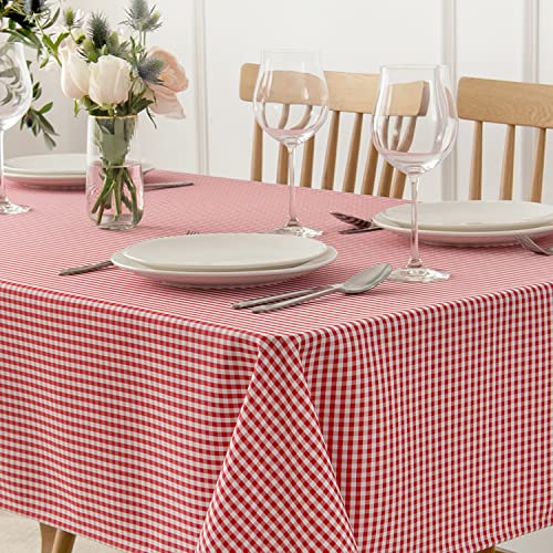 maxmill Checkered Square Tablecloth Stain Resistant Waterproof and Wrinkle Resistant Washable Heavy Weight Soft Table Cloth Gingham for Dining Room Christmas Holiday Dinner, 52 x 52 Inch Red White