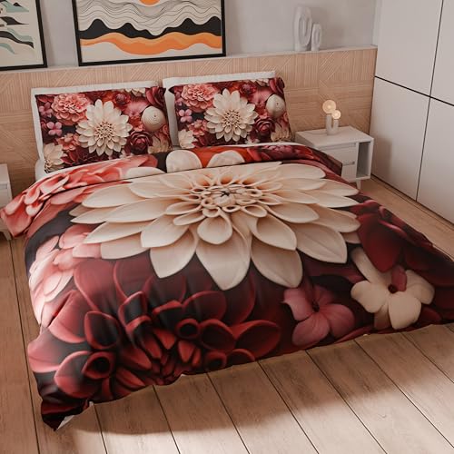 PETTI Artigiani Italiani - Double Duvet Cover Set 230 x 220 cm (2 Pillowcases 75 x 50 cm Included), Microfibre Duvet Cover Set with Digital Floral Print 05 24 - Made in Italy
