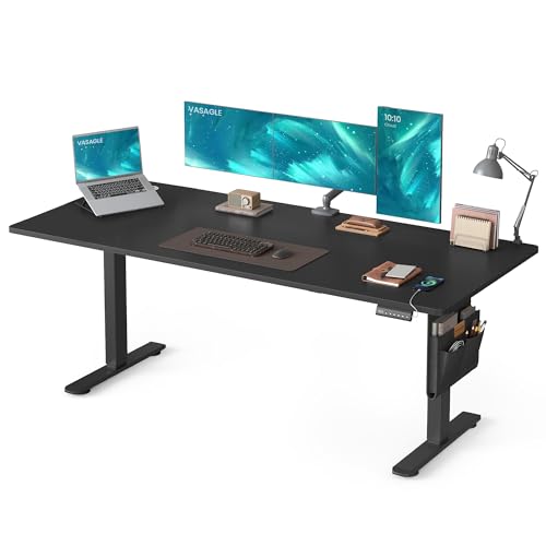 VASAGLE Electric Standing Desk, Height Adjustable Desk, 180 x 80 cm, Continuous Adjustment, Spliced Desktop, 4 Memory Heights, USB-Port, Ink Black LSD138BZ02