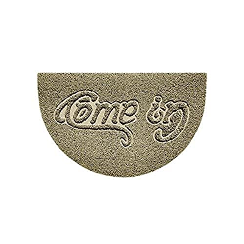 Nicoman Embossed Halfmoon Half Circle Door Mat Dirt-Trapper Jet-Washable Doormat 70x44cm (Beige, COME-IN) - Use Indoor or Sheltered Outdoor