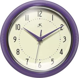 Infinity Instruments Retro Wall Clock for Living Room – Silent & Small Kitchen Clock – Vintage Horloge Murale for Retro Decor, Modern Accent, Living Room Display, Decorative Home - Circle Purple