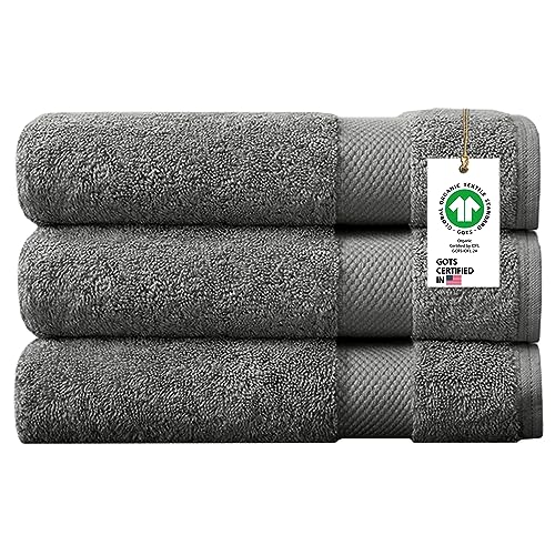 A1 Home Collections 100% Organic Cotton 700 GSM Plush Feather Touch Quick Dry Bath Towel, Pack of 3 GOTS Certified, Oeko-Tex Green Certified, Organic Cotton Bath Towel