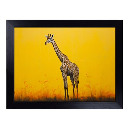 Lap Tray with Bean Bag Cushion, Giraffe Minimalism - Handmade in the UK, Raised Wooden Edge, Padded Cushion, Heat-Resistant Wipe-Clean Surface, for Meals, Laptops and Crafts