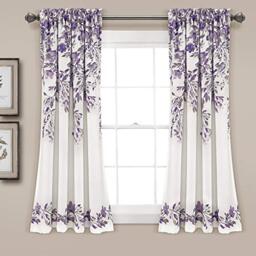 "Lush Decor Tanisha Curtains Room Darkening Floral Vine Print Design Window Panel Set (Pair), 52"" W x 63"" L, Purple & Gray"