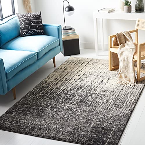 Safavieh Contemporary Rug for Living Room, Dining Room, Bedroom - Retro Collection, Short Pile, in Black and Light Grey, 122 X 122 cm