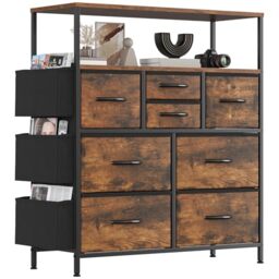 Feonase Tall Chest of Drawers, 8 Fabric Drawers Dresser with Shelf and 3 Side Pockets, Metal Frame, MDF Top Board, Versatile Organizer Storage Unit for Bedroom, Living Room, Rustic Brown