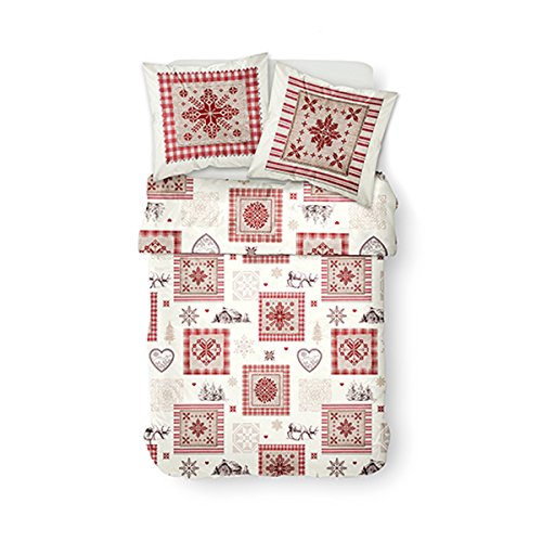 Today Enjoy Astoria HC3 Duvet Cover 220 x 240 cm + 2 Pillowcases 100% Cotton, (57 Thread Count), Ecru, Red, Big