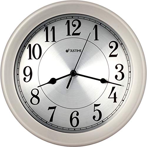 JUSTIME 8.5 inch Water Resistant Wall Clock for Bathroom Clock Wall Decor Small Space Kitchen Clocks Office Boat RV Silent Wall Clock Non Ticking
