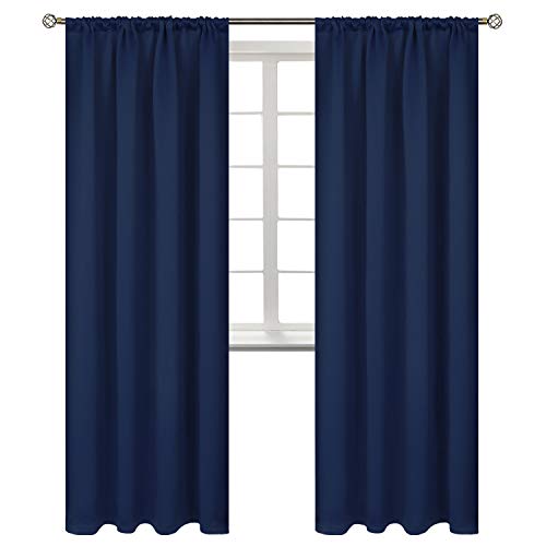 BGment Rod Pocket Blackout Curtains 84 Inches Long for Bedroom - Thermal Insulated Room Darkening Drapes with Rod Pocket Privacy for Living Room, 52 x 84 Inch, 2 Panels, Navy Blue