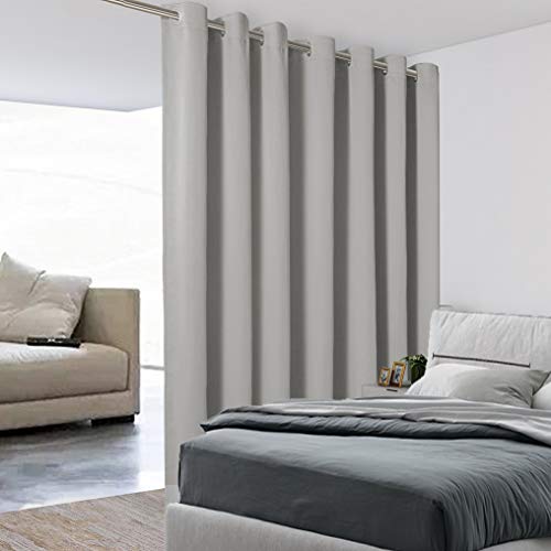 BONZER Room Divider Curtain Total Privacy Wall Wide Grommet Room Darkening Curtains for Patio Sliding Glass Door, 96L x 108W Inch (8L x 9W ft), 1 Panel, Silver