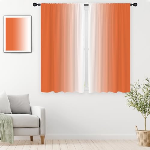 "EGLGCC Orange White Curtains, Ombre, 2 Panels, 42"" W x 63"" L, Rod Pocket - Sunset Fall Style, Two Tone Terracotta Amber Gradient, Modern Elegant Design, Simple Minimalist Decor, Room Window Drapes"