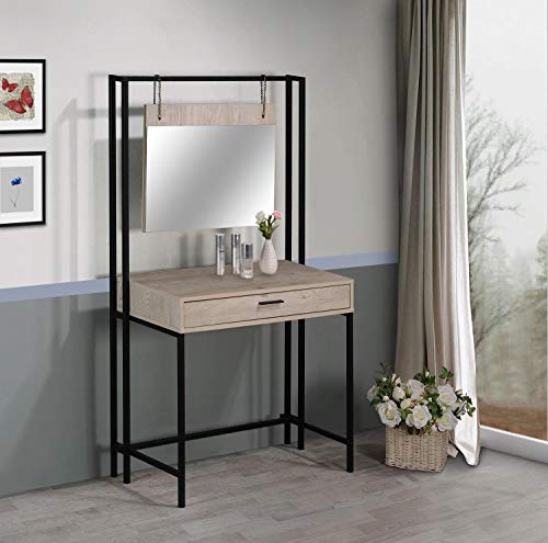 Timber Art Design UK Zahra Dressing Table Vanity Makeup Table Set with Mirror & Drawer Ash Oak Effect Modern Furniture for Bedroom, Living Room, Home - W84cm x H150cm x D40cm