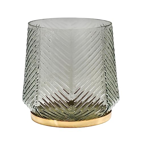 Ivyline Elm Embossed Candle Holder in Clear Grey - Waterproof & Stylish - Decorative Textured Glass Holder for Tealight Candle - H15cm x W15cm x D15cm