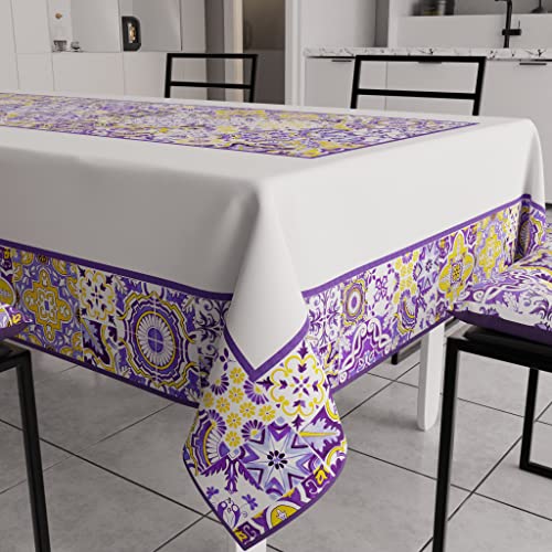 PETTI Artigiani Italiani - Anti-Stain Rectangular Tablecloth Kitchen Table Cover Geometric Vietri Vietri Purple X6 Seater (140 x 180 cm) 100% Made in Italy