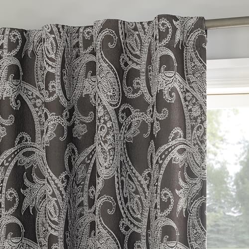 "Sun Zero Pedra Paisley Embroidery 100% Blackout Back Tab Curtain Panel, 40"" x 84"", Chocolate Brown"