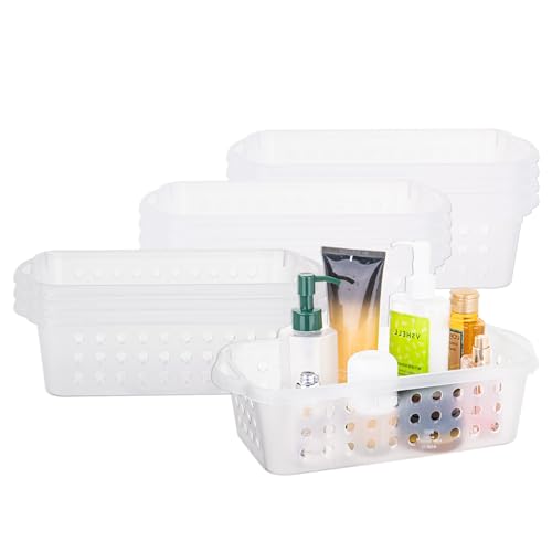 Cetomo Plastic Storage Baskets with Handle, Storage Boxes, Shelf Basket Organizer with Hole, Open Top Storage Bin for Shelves Home Kitchen Office, Transparent, 12 Pack (30.5 x 15 x 8.5 cm)