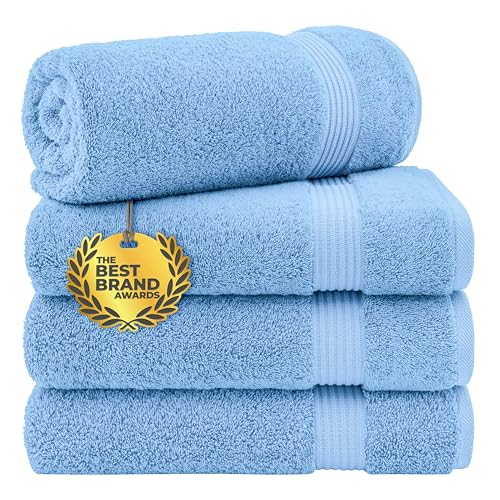 Cotton Paradise 4 Piece Turkish Bath Towels for Bathroom, 100% Cotton Extra Large Soft Plush Towels Bathroom Set, Sky Blue