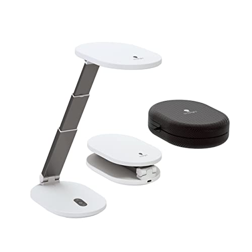 Daylight Foldi Go: Rechargeable 6,000K LED Desk Lamp with 4 Brightness Levels & Adjustable Arm - Compact & Portable with Carry Case (Perfect for Home, Office, or Travel), White