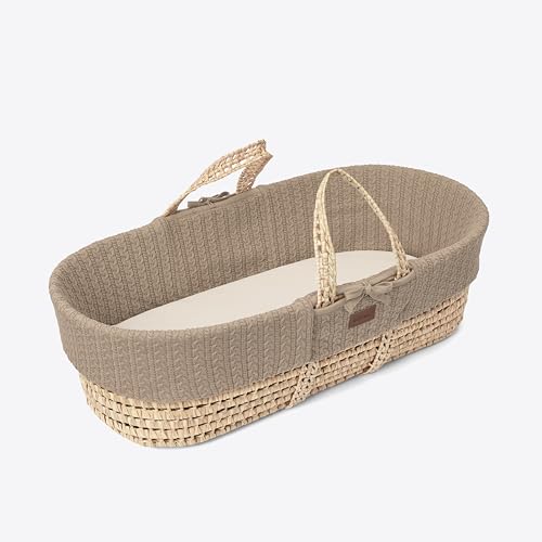The Little Green Sheep Natural Knitted Moses Basket and Mattress - Truffle