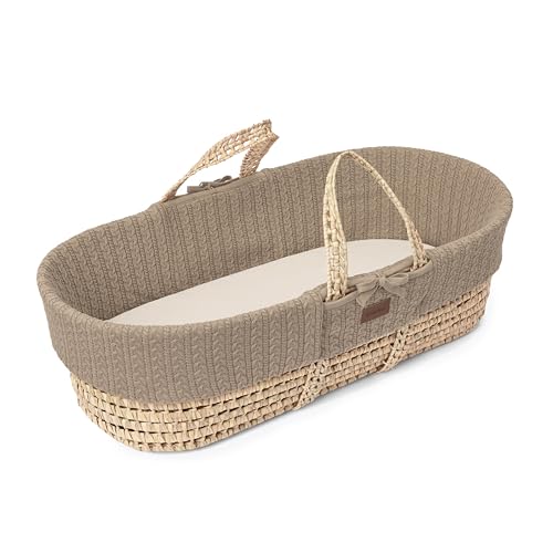 The Little Green Sheep Natural Knitted Moses Basket and Mattress - Truffle