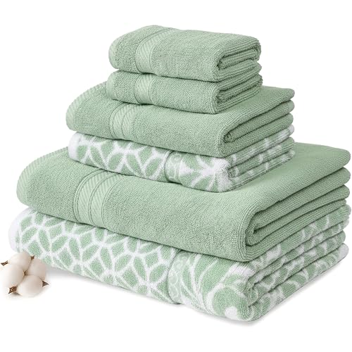 Modern Threads Amrapur Overseas Trefoil Filigree 6-Piece Reversible Yarn Dyed Jacquard Towel Set - Bath Towels, Hand Towels, & Washcloths - Super Absorbent & Quick Dry - 100% Combed Cotton