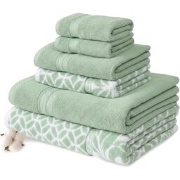 Modern Threads Amrapur Overseas Trefoil Filigree 6-Piece Reversible Yarn Dyed Jacquard Towel Set - Bath Towels, Hand Towels, & Washcloths - Super Absorbent & Quick Dry - 100% Combed Cotton