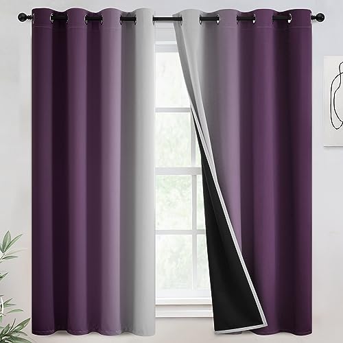 COSVIYA 100% Blackout Curtains & Drapes Ombre Purple to Grayish White, 52x63 Inches, 2 Panels, Modern Style, Grommet Top, Living Room