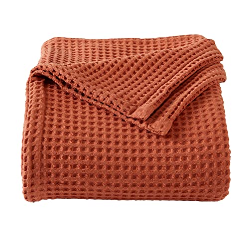 100% Cotton Waffle Weave Bedding Bed Blanket - Soft, Breathable, and Lightweight Blanket for All-Season - Perfect for Layering - Brielle Collection (Full/Queen, Burnt Orange)