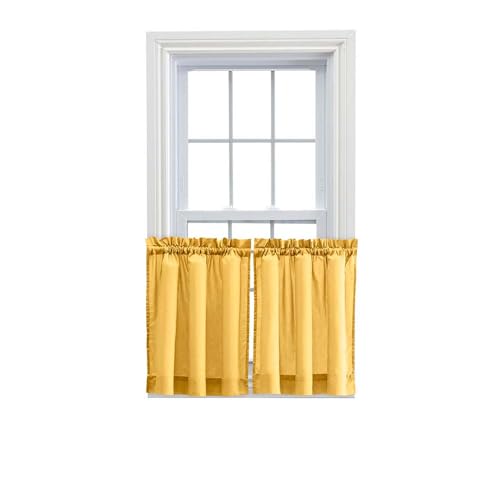 "Ellis Curtain Stacey Sheer Tailored Tier Pair Curtains, 56"" x 30"", Yellow"