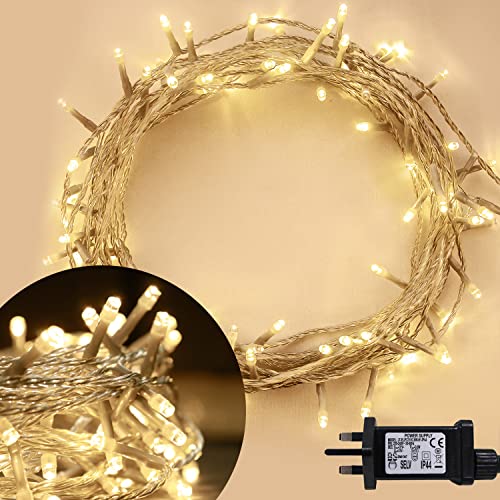 ANSIO® Christmas Lights 100 LED 10m/32ft Christmas Tree Lights for Indoor & Outdoor Warm White Decorations Fairy String Lights for Xmas Garden Bedroom & Party - Mains Powered Clear Cable