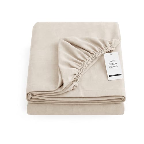 "Tribeca Living King Luxury Solid Flannel Extra Deep Pocket Fitted Sheet, Fits up to 24"" Mattress, Ivory"