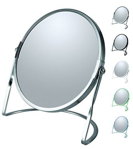 Spirella Collection Akira Standing Mirror for Vanity or Bathroom 18.4 x 10.5 x 18.4 (Reversible: 100% and x5 Magnification), Steel, Matt Chrome