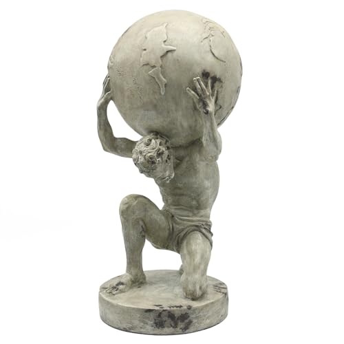 Lukitas Atlas Holding Up World Statue and Sculpture, Resin 11.5'' - Distressed Paint Peeling Effect, Lifting The Earth Figurine Decor, Creative Desk Ornament for Home Office