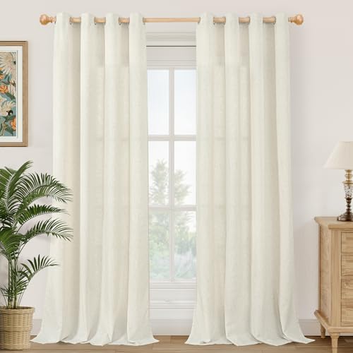 YoungsTex Linen Curtains 84 Inch Length with Grommet Light Filtering - Light Filtering Drapes Privacy for Bedroom Living Room, 2 Panels, 52 X 84 Inch