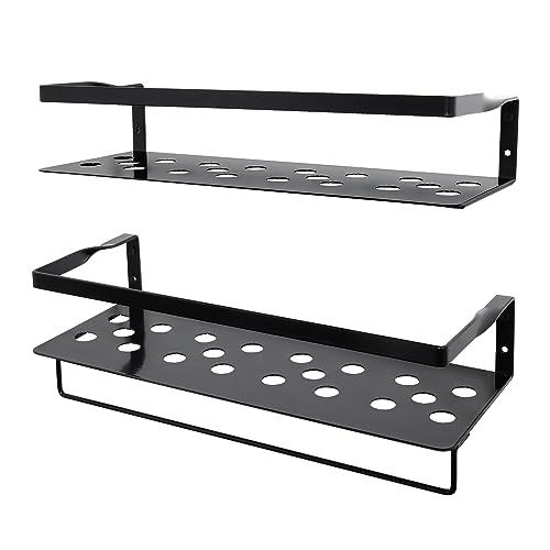 Uten Floating Shelves Iron Wall Mounted Shelf with Towel Bar, Decorative Iron Floating Shelf Set of 2 for Bedroom, Bathroom, Living Room, Kitchen, Black