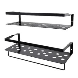 Uten Floating Shelves Iron Wall Mounted Shelf with Towel Bar, Decorative Iron Floating Shelf Set of 2 for Bedroom, Bathroom, Living Room, Kitchen, Black