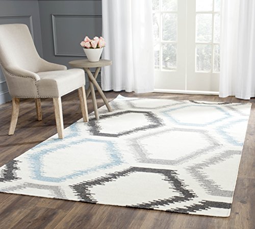 Safavieh Contemporary Indoor Flatweave Rectangle Area Rug, Dhurrie Collection, DHU655, in Ivory / Multi, 122 X 183 cm for Living Room, Bedroom or Any Indoor Space