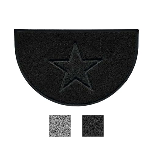 Nicoman Star Shape Embossed Entrance Door Mat Non Slip Dirt Trapper PVC Spaghetti Mat with Rubber Base, Jet Washable Quick Drying Doormat Drainage Outdoor Use Only - (Half-Moon, Black, 70 x 44cm)