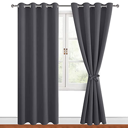Hiasan Tieback Backout Curtains for Bedroom, 52 X 84 Inches Long - Thermal Insulated & Light Blocking Window Curtains for Living Room/Kids Room, 2 Panels, Dark Grey