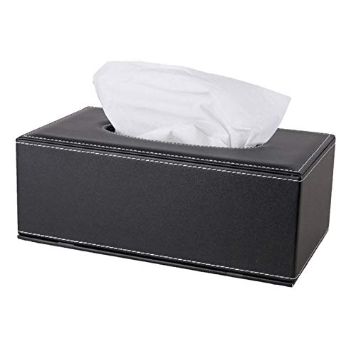 /N High-end Fashion PU Leather Tissue Box Holder Business Black, Rectangular Napkin Holder Drawer Paper Dispenser Dispenser, Home Office car Tissue Holder with Magnetic Bottom (Black)