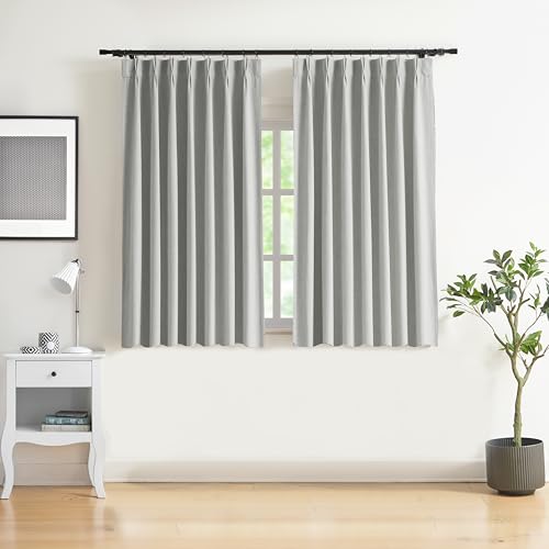 "WEST LAKE 72 Inch Pinch Pleated Blackout Curtain Panels for Bedroom Living Room,Light Grey Linen Blended Room Darkening Drapes,Modern Window Treatment,Back Tabs Hooks,40"" Wx72 L(Pack of 2)"