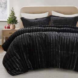 Madison Park Modern Down Alternative Filling Cozy Bedding, Box Quilted Warm Cover, Matching Shams, Polyester, Black, King