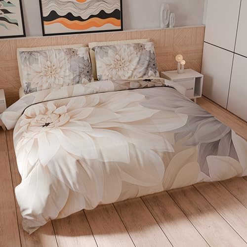 PETTI Artigiani Italiani - Double Duvet Cover Set 250 x 200 cm (2 Pillowcases 50 x 80 cm Included), Soft Microfibre Duvet Cover Set with Digital Floral Print 25 25 – Made in Italy